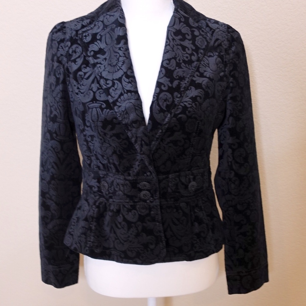 LOFT Black Velvet Brocade Blazer
